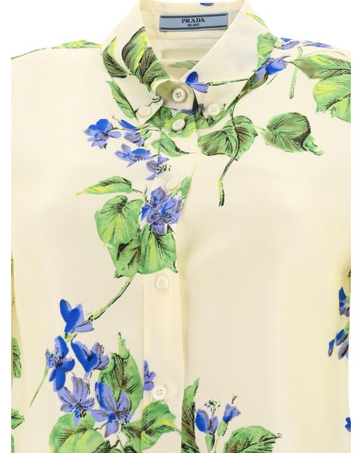 Prada Metallic Floral-Printed Button-Up Shirt