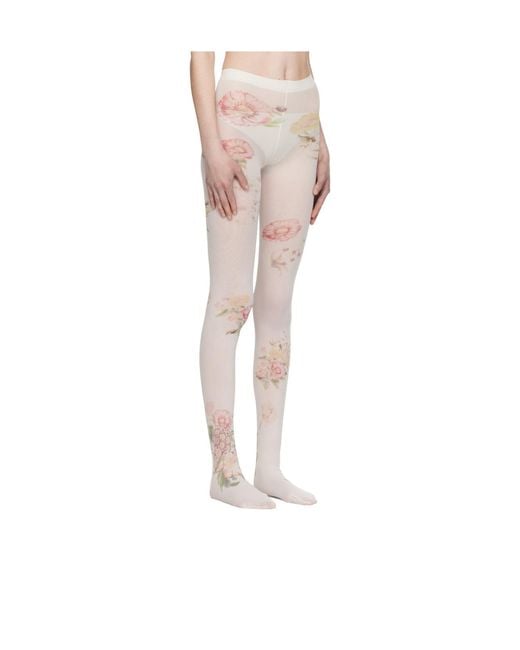 OPEN YY White Floral Pantyhose