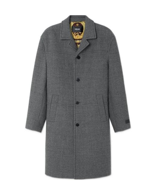 Versace Gray Single-Breasted Coat for men