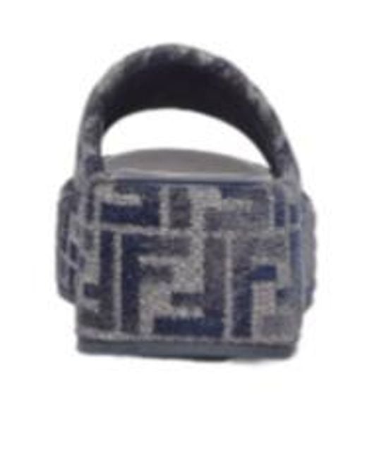 Fendi Gray Ff Jacquard Denim Sandals