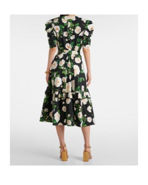 Carolina Herrera Green Floral Cotton-Blend Midi Dress