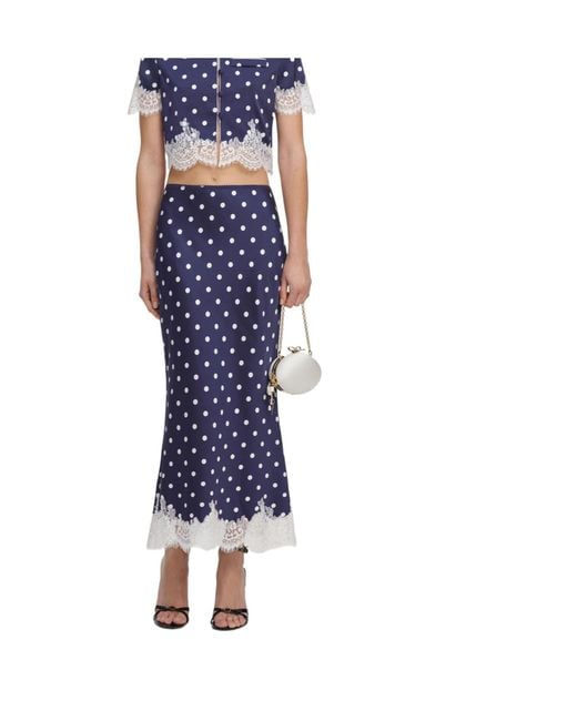 Self-Portrait Blue Polka Dot Satin Midi Skirt