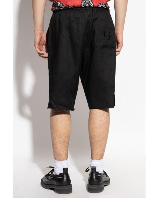 Dolce & Gabbana Black Logo Embroidered Drawstring Shorts for men