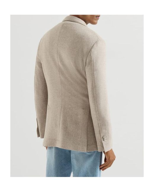 Brunello Cucinelli Natural Cashmere-Panama Deconstructed Blazer With Patch Pockets And Metal Buttons for men