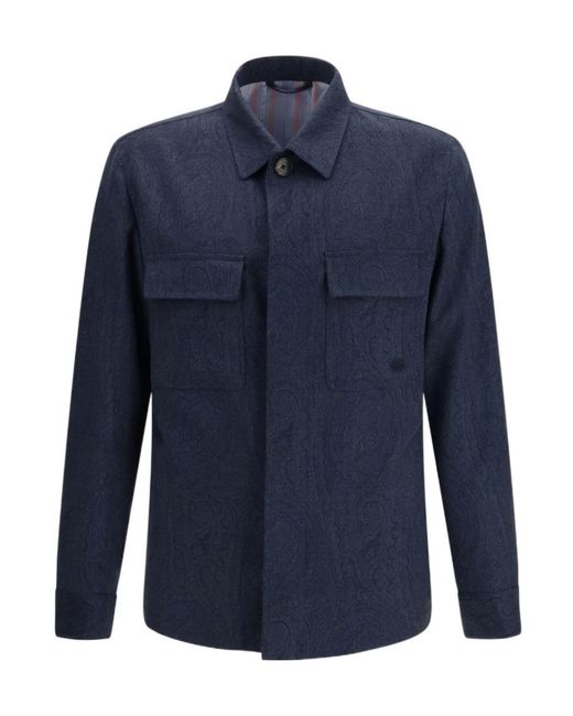 Etro Blue Flap Pocket Shirt Jacket for men
