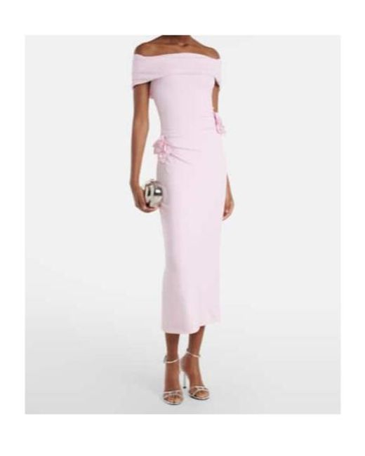 Roland Mouret Pink Floral-Appliqué Jersey Midi Dress