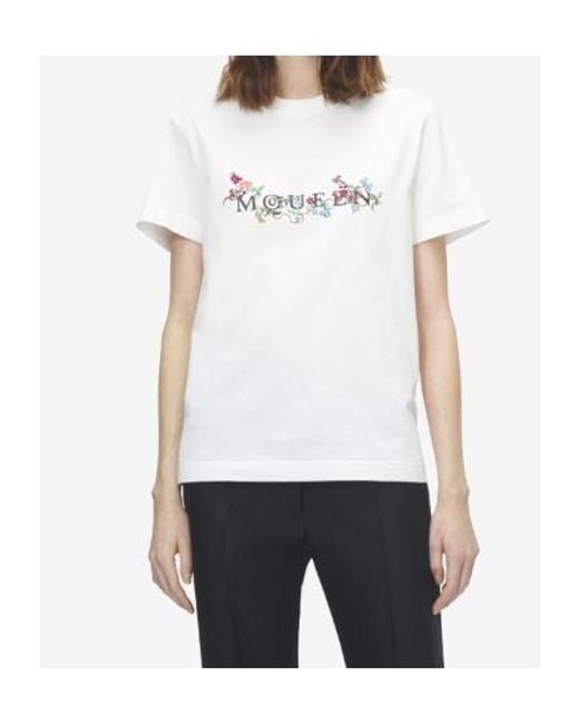 McQueen White Floral Logo T-Shirt
