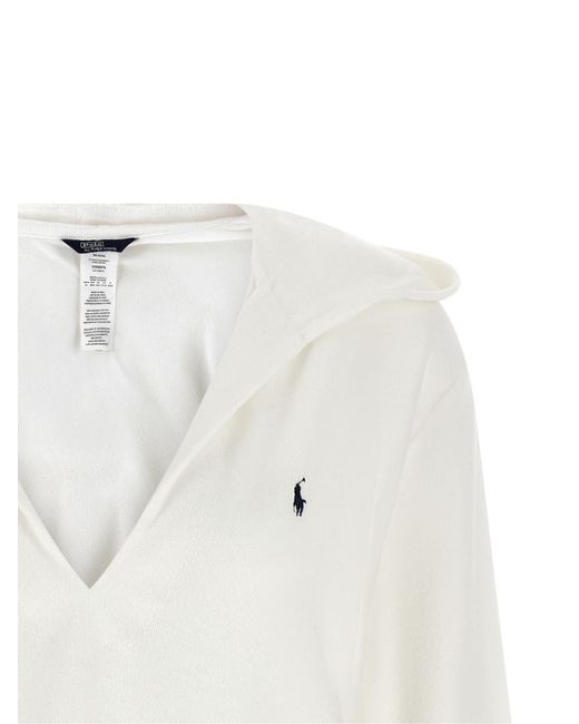 Polo Ralph Lauren White Embroidered-Logo V-Neck Hoodie