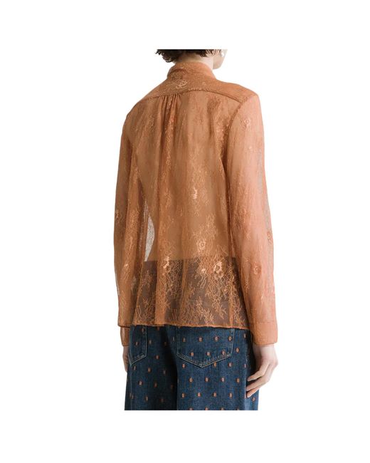 Forte_forte Brown Lace Bow-Tie Blouse