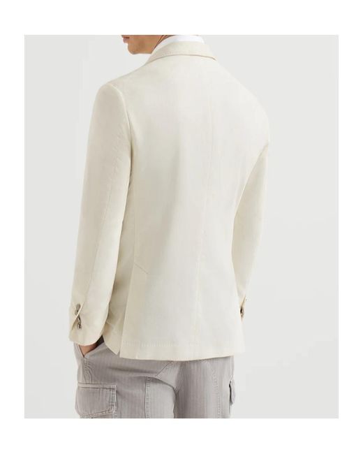 Brunello Cucinelli White Sea Island Cotton Narrow Wale Corduroy Deconstructed Blazer With Large Peak-Lapels And Metal Buttons for men