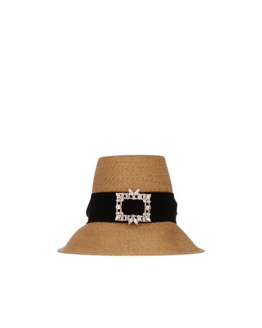Roger Vivier Natural Crystal Buckle Straw Hat