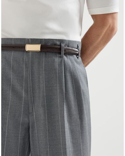 Brunello Cucinelli Gray Virgin Wool Chalk Stripe Trousers With Double Pleats for men