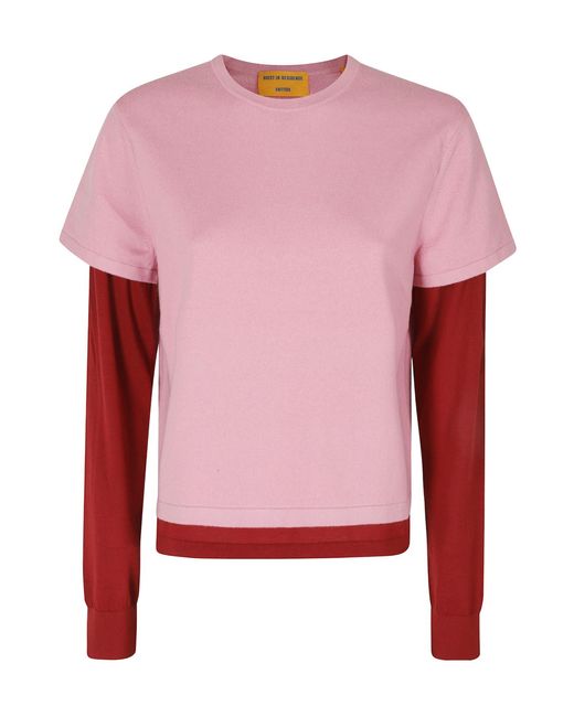 Guest In Residence Pink Layered Effect Densely Knitted Pullover