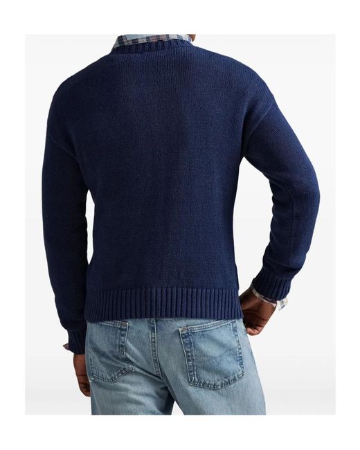 Polo Ralph Lauren Blue Logo Intarsia Knitted Sweater for men