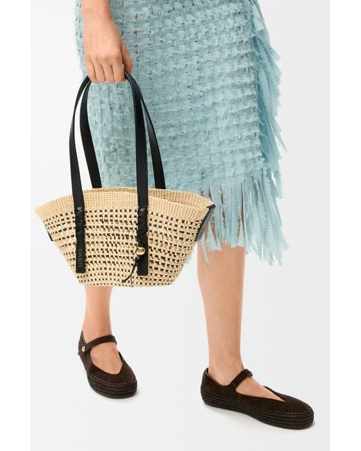 Loewe Metallic X Paula's Ibiza Small Woven Basket Made Of Iraca Palm And Calfskin