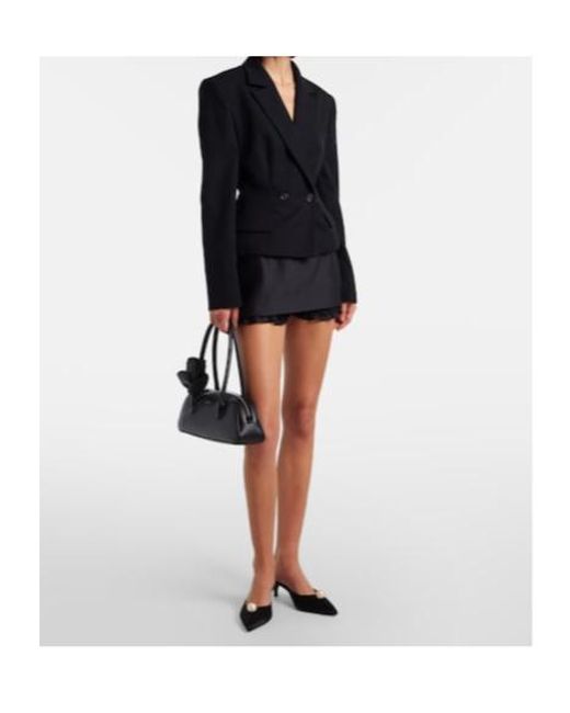 Magda Butrym Black Faux Pearl Satin Mules