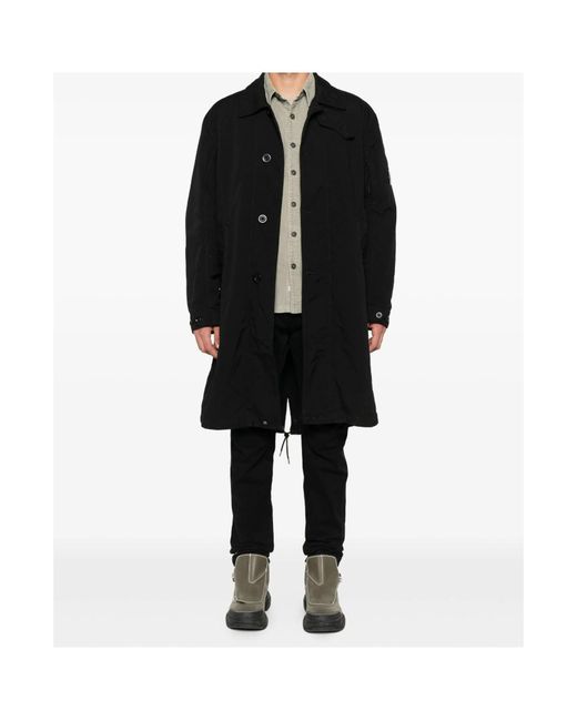 C P Company Black Button-Fastening Lens-Detail Coat for men