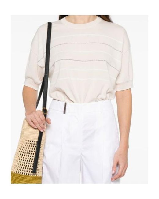 Peserico White Striped Short-Sleeve T-Shirt