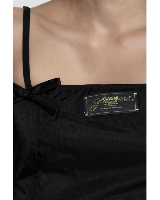 Ganni Black Logo Patch Strap Top
