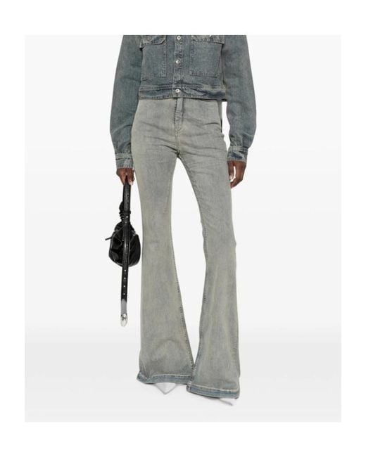 Rick Owens Gray High-Waisted Flared Jeans