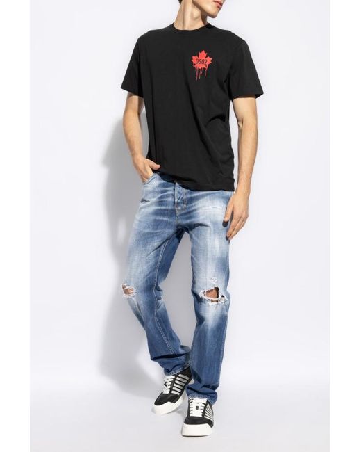 DSquared² Blue Distressed Straight-Leg Jeans for men