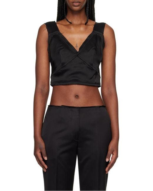 Totême Black Totême V-Neck Cropped Satin Top