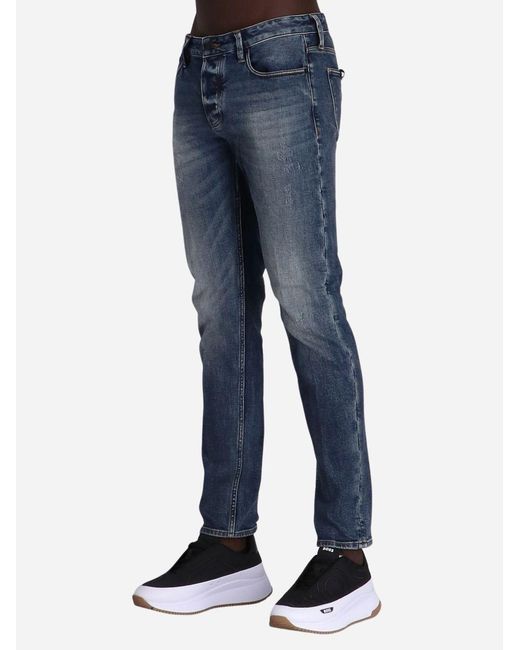 Emporio Armani Blue Washed Slim-Cut Jeans for men