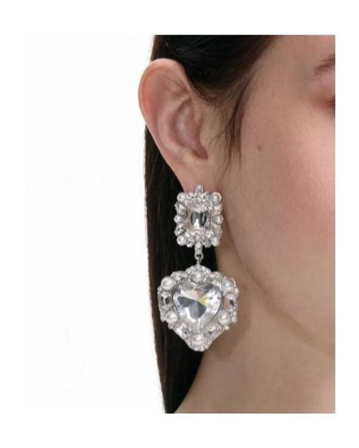 Self-Portrait White Crystal Pearl Tiered Heart Earrings