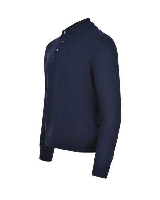 Tagliatore Blue Palmer Long-Sleeved Knitted Polo Shirt for men
