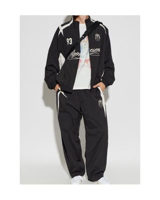 Represent Black Logo-Embroidered Panelled Jacket for men