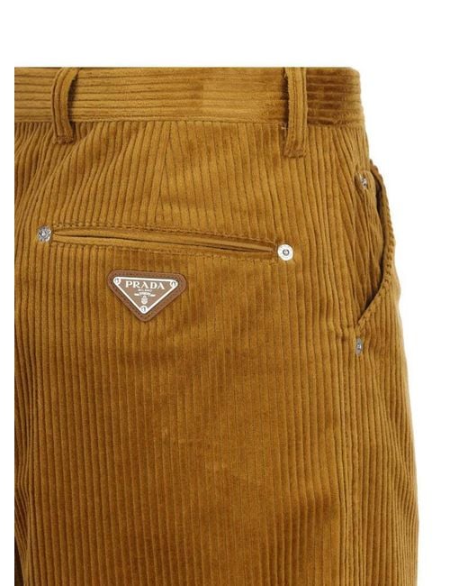 Prada Brown Triangle-Logo Tapered-Leg Trousers for men