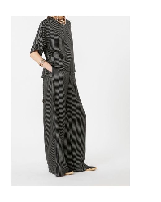 Max Mara Gray Silk Stripe Short-Sleeve Blouse