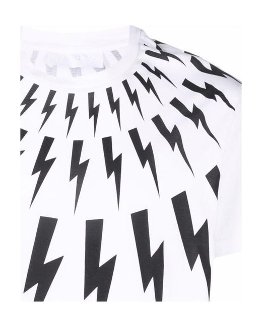 Neil Barrett White Thunderbolt-Print Crew Neck T-Shirt for men
