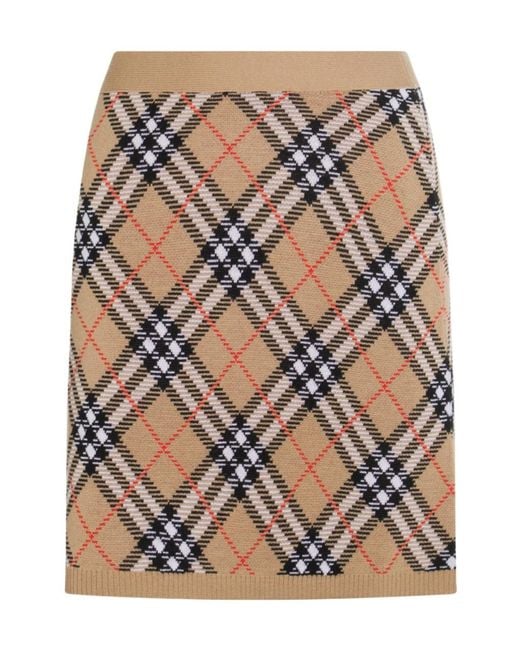 Burberry Brown Checked Knitted Midi Skirt