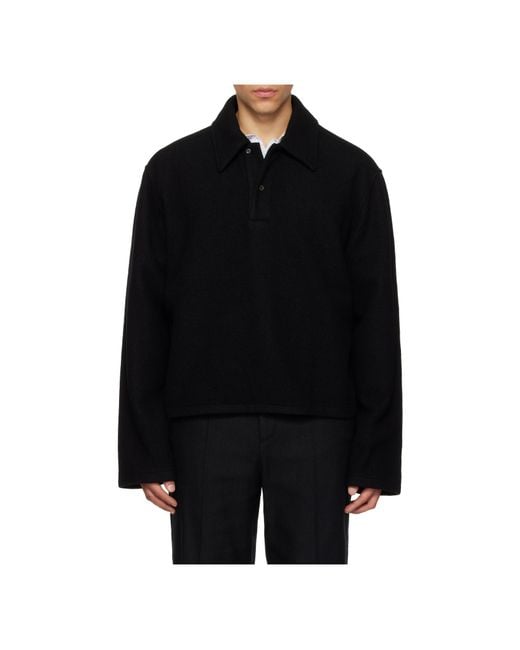 Rier Black Collared Long-Sleeved Polo Shirt for men