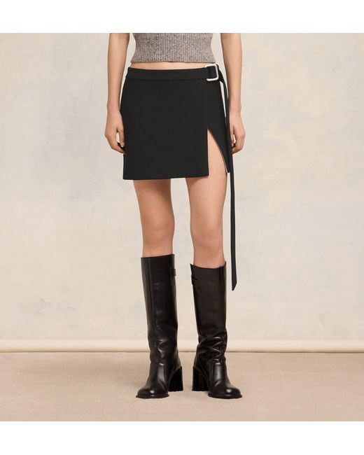 AMI Black Wrap Virgin Wool Miniskirt