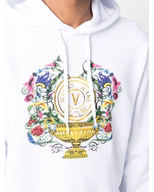 Versace Jeans White Couture Logo-Printed Drawstring Hoodie for men