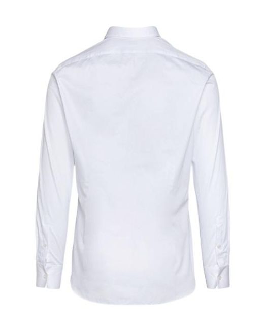 Xacus White Long-Sleeved Curved Hem Shirt for men
