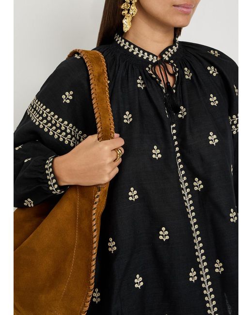 Isabel Marant Black Rodis Floral-Embroidered Silk Blouse