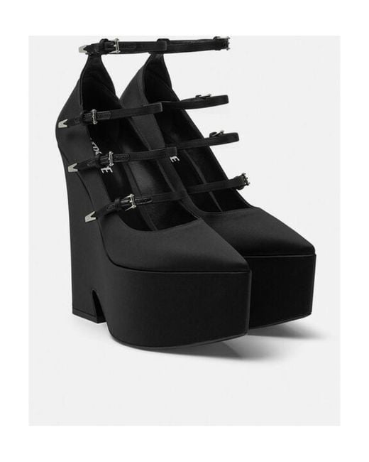 Versace Black Tempest Strappy Platform Pointed Toe Pumps