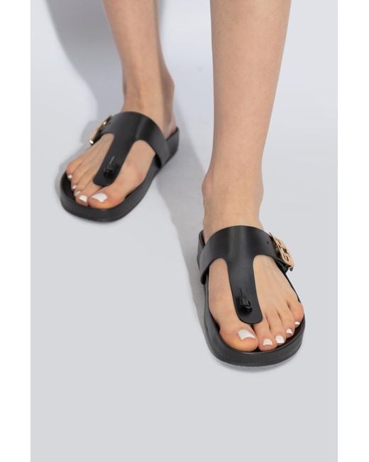 Tory Burch Black Mellow Thong Leather Sandals