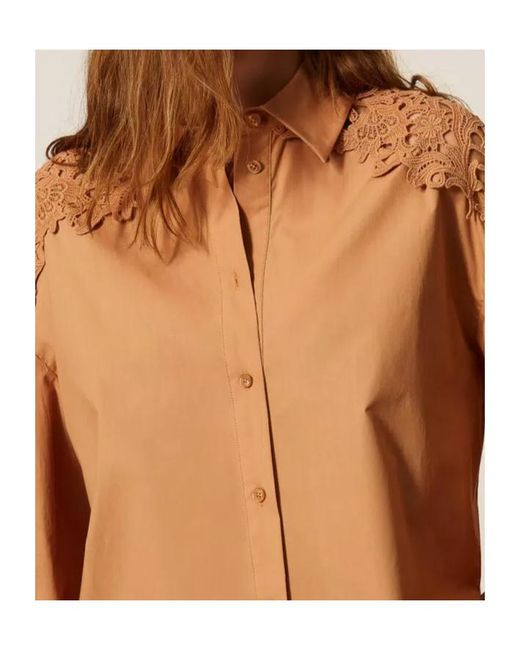 Twinset Brown Balloon-Sleeve Shirt