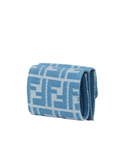 Fendi Blue Denim-Effect Ff Jacquard Wallet