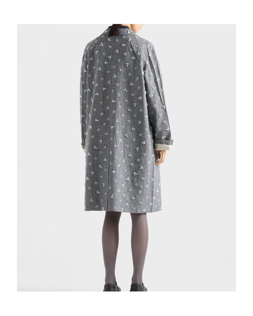 Prada Gray Single-Breasted Embroidered Pinstripe Coat