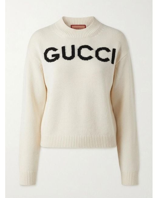Gucci Natural Logo Intarsia-Knit Crewneck Jumper