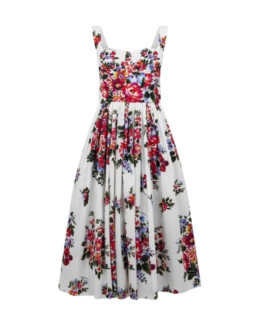Dolce & Gabbana White Floral Print Midi Dress