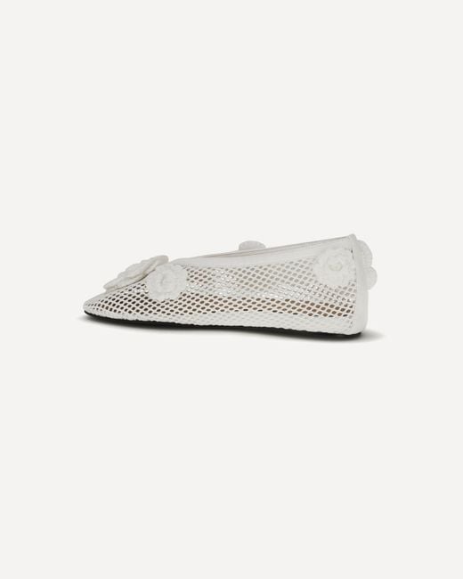 Ganni Gray Jenny Mesh Floral Ballet Flats