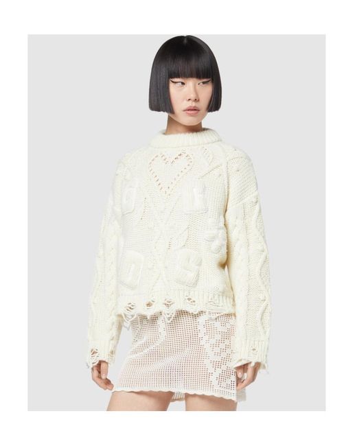 Gcds White Destroyed Chunky-Knit Jumper