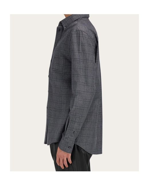 Ferragamo Gray Ferragamo Embroidered Checked Oxford Shirt for men