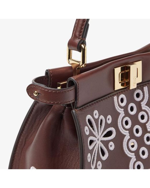 Fendi Brown Mini Peekaboo Flower Design Tote Bag